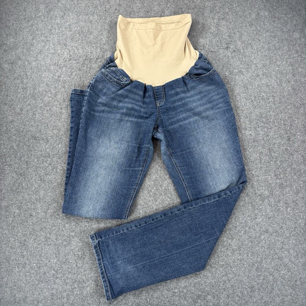 Indigo Blue Maternity Jeans Full Belly Panel Medium Wash Bootcut Size Large